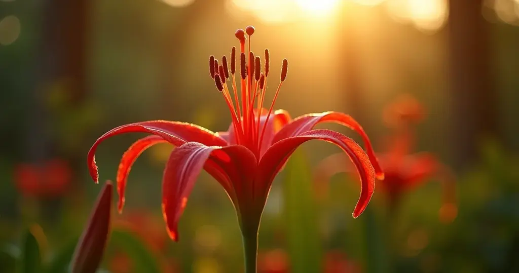 A flor que floresce quando todas murcham: lírio aranha vermelho