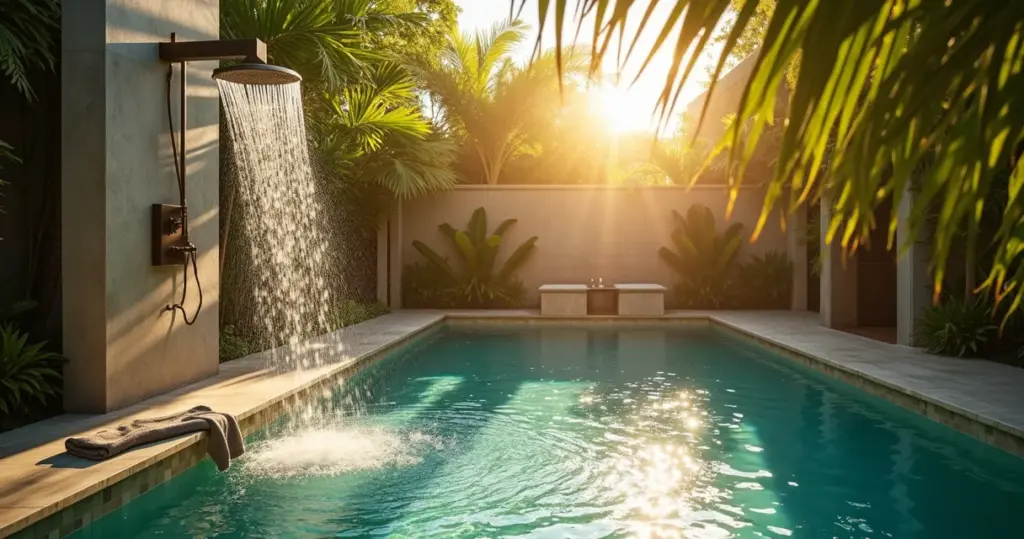 131 ideias para ducha de piscina que vão transformar seu lazer