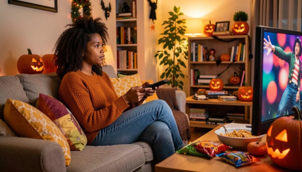 Mulher escolhendo o que assistir na Netflix em outubro de 2026