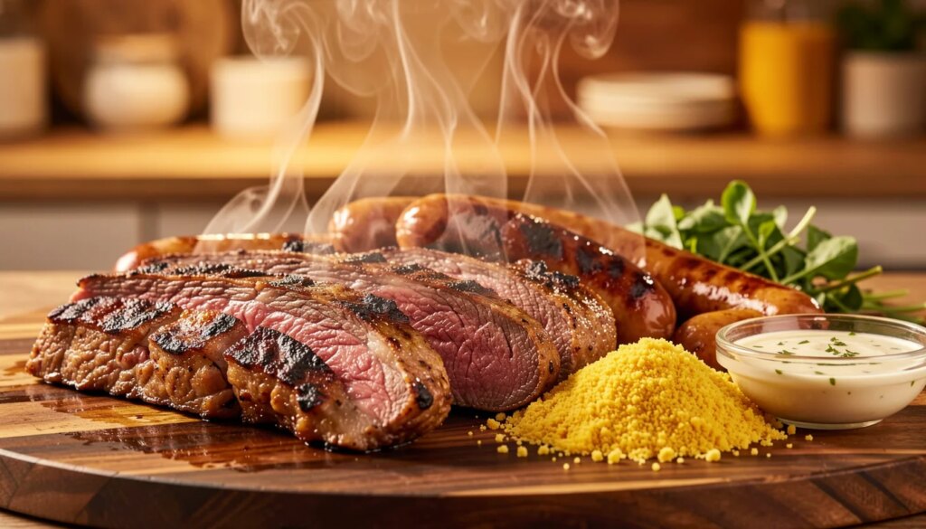 Churrasco para Eventos: Buffet e Serviço Completo Churrasco completo com picanha suculenta, farofa e vinagrete, buffet para eventos